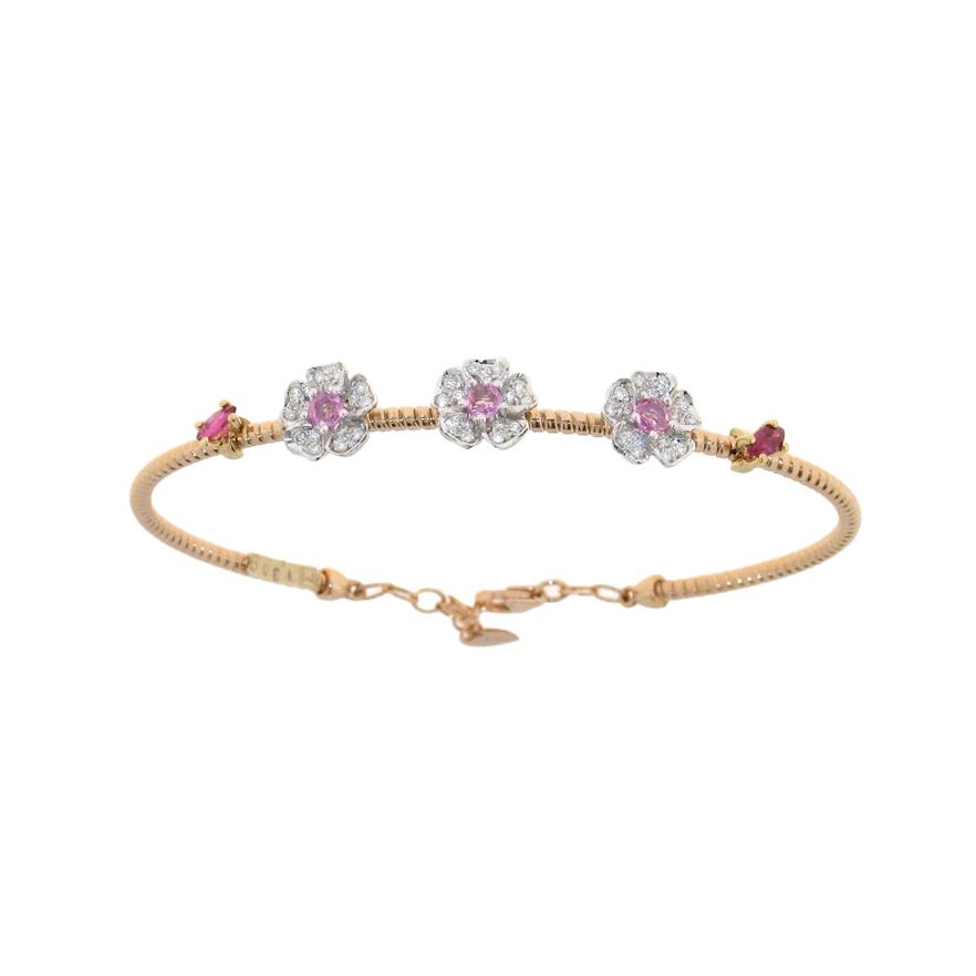Bracciale in oro rosa e oro bianco con zaffiro rosa, rubini e diamanti - GOLD  ART - Luxury Zone